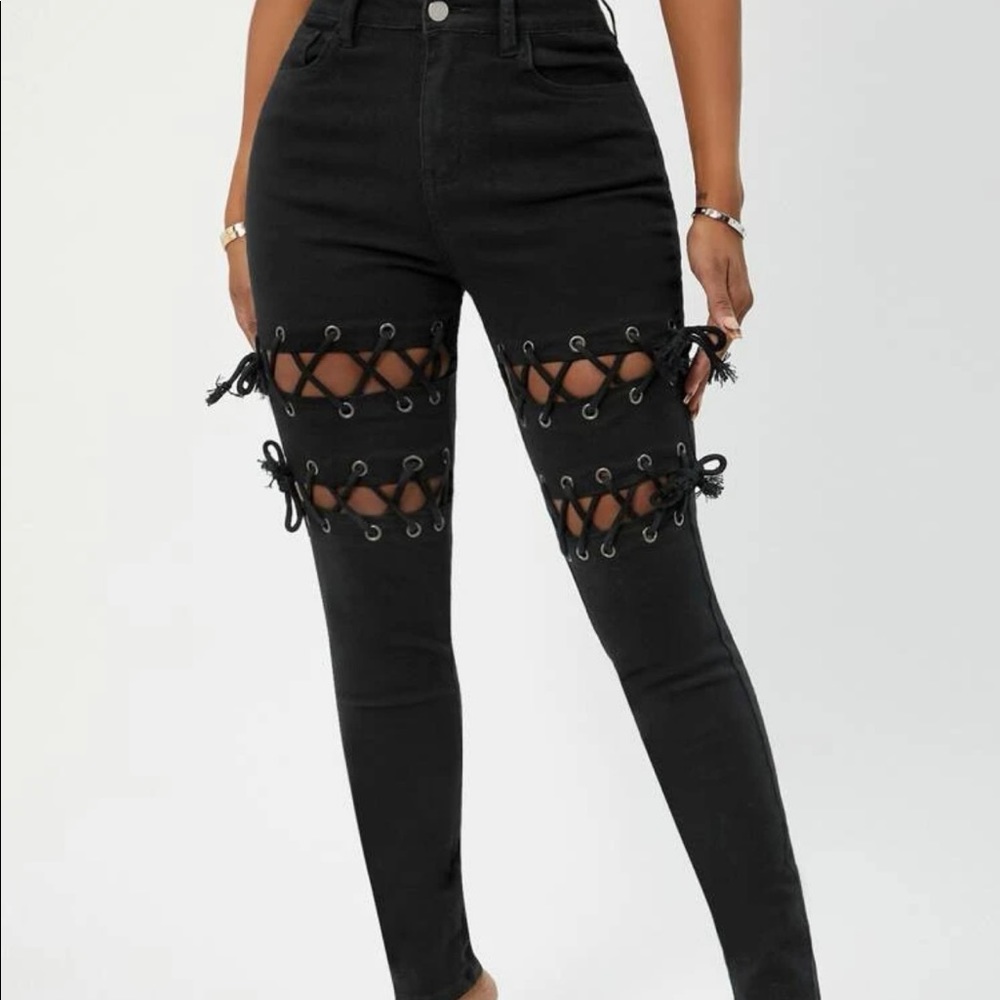 Black lace up Jeans
